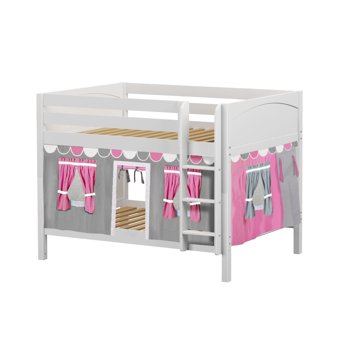 Maxtrix Full Low Bunk Bed with Straight Ladder + Curtain