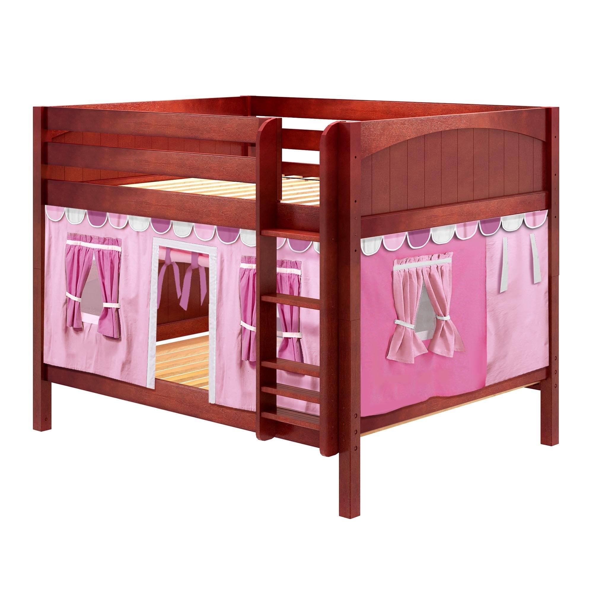 Maxtrix Full Low Bunk Bed with Straight Ladder + Curtain