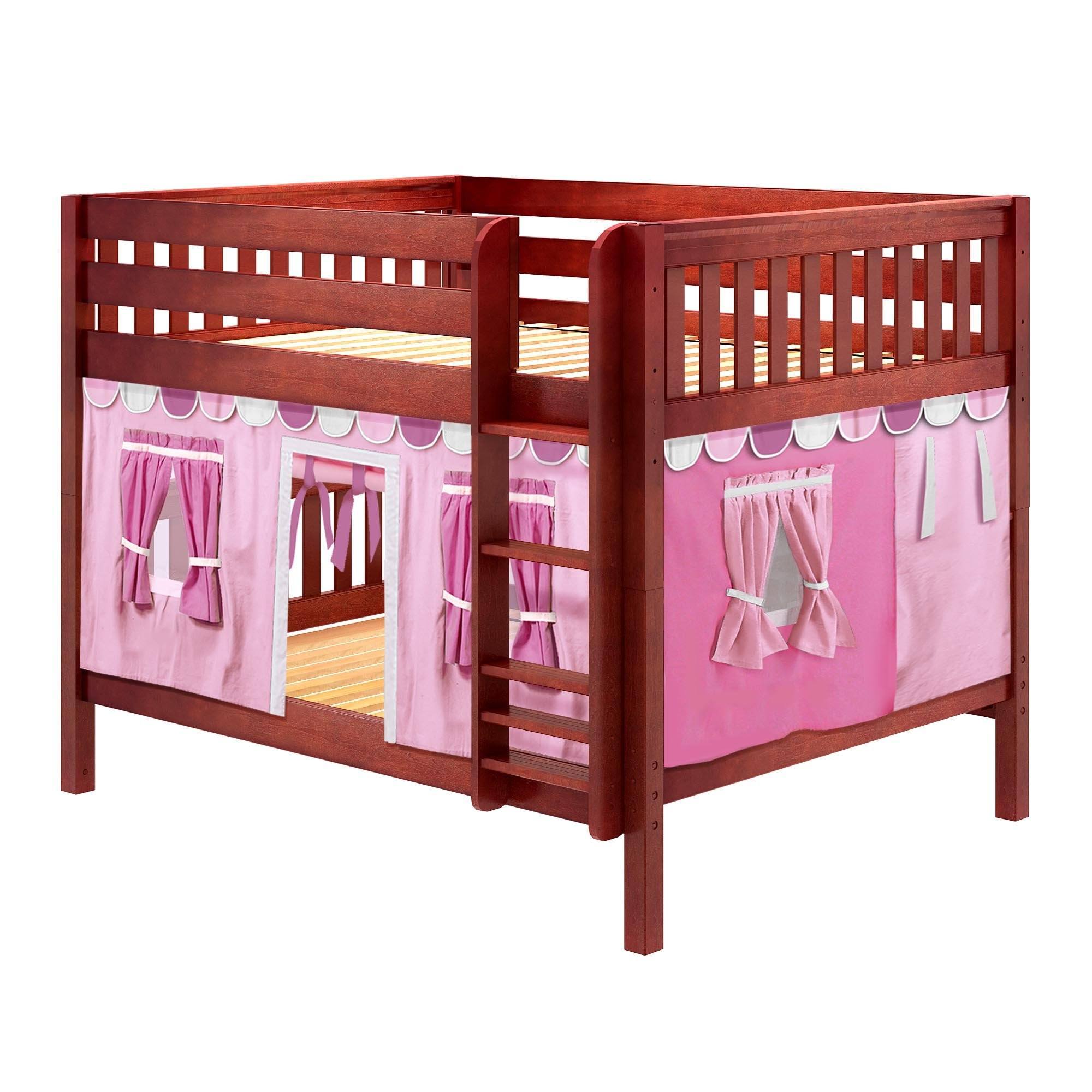 Maxtrix Full Low Bunk Bed with Straight Ladder + Curtain