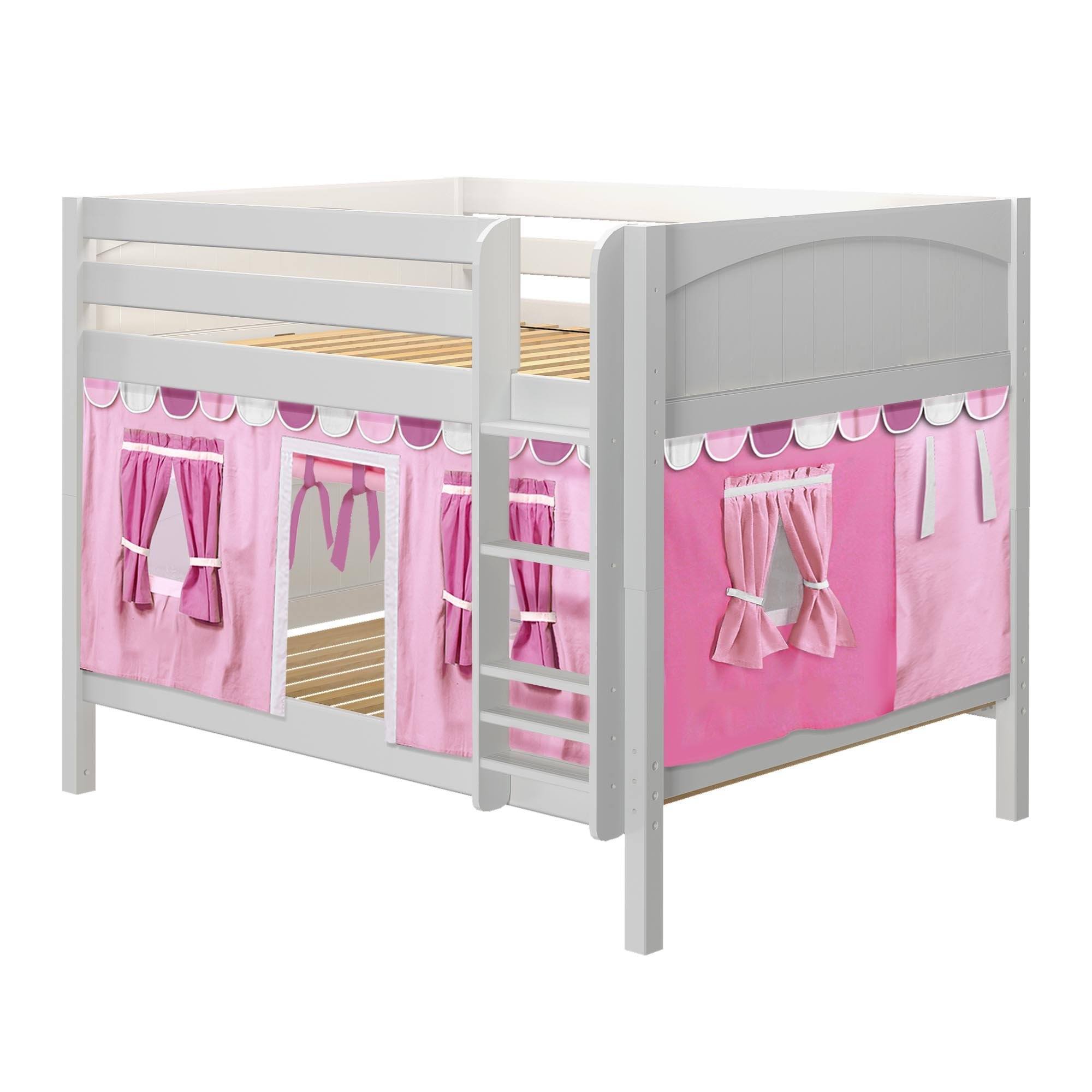 Maxtrix Full Low Bunk Bed with Straight Ladder + Curtain