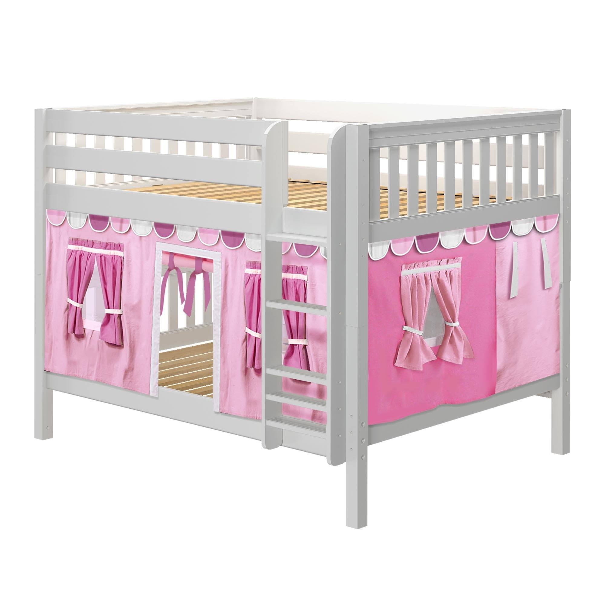 Maxtrix Full Low Bunk Bed with Straight Ladder + Curtain