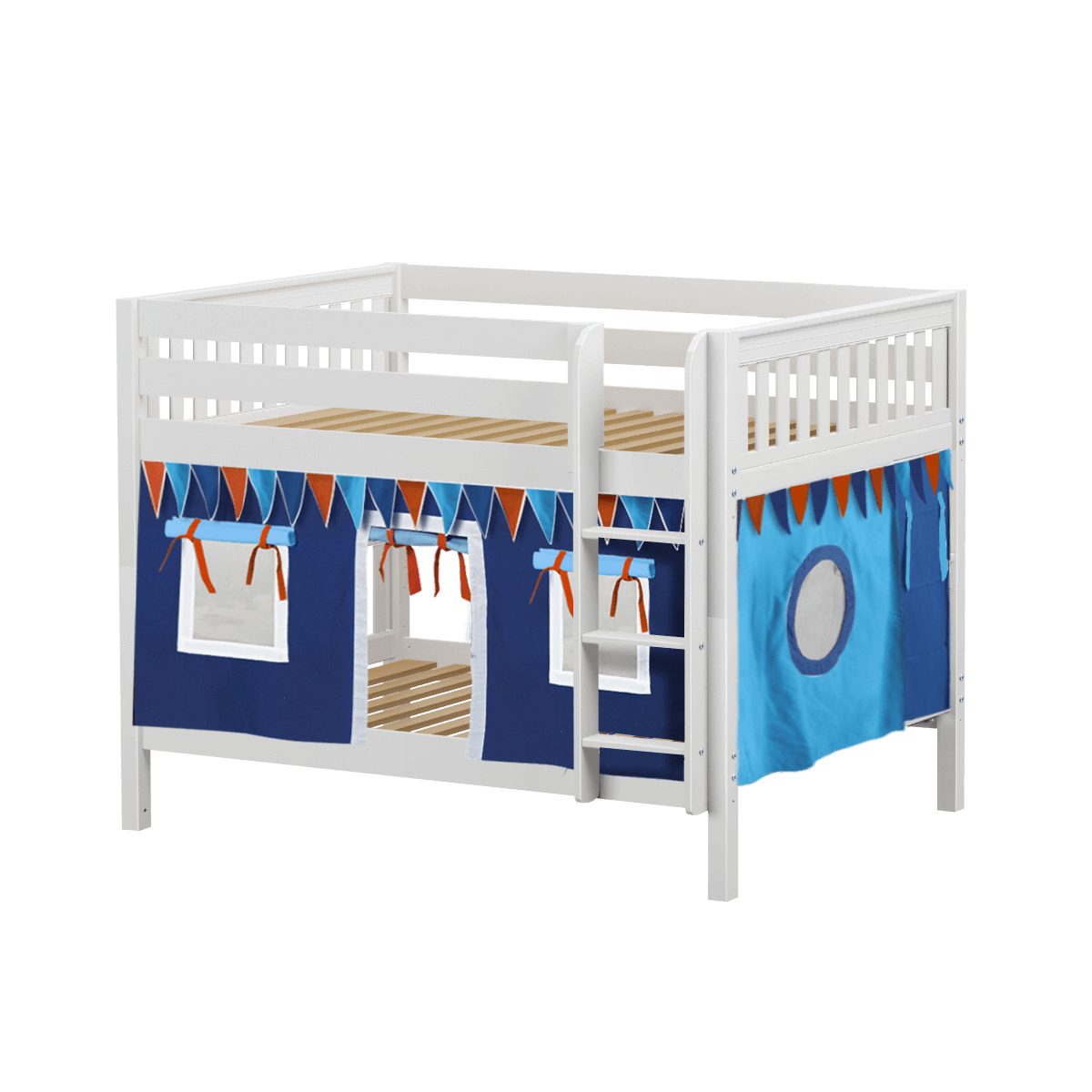 Maxtrix Full Low Bunk Bed with Straight Ladder + Curtain