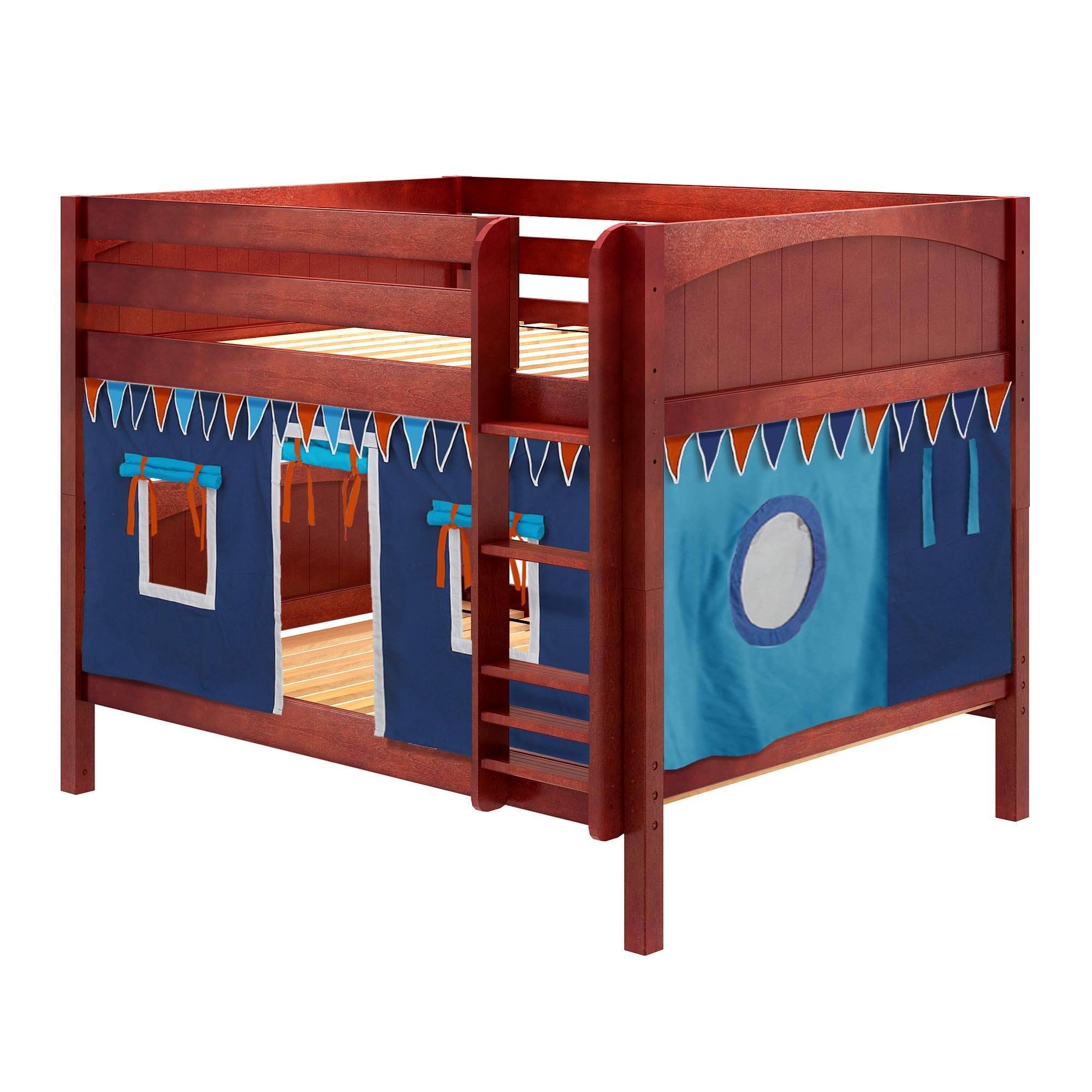 Maxtrix Full Low Bunk Bed with Straight Ladder + Curtain