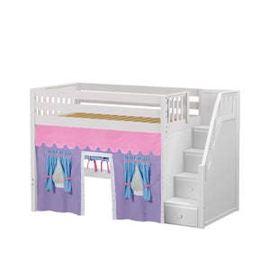Maxtrix Twin Mid Loft Bed with Stairs + Curtain