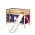 Maxtrix Twin Low Bunk Bed with Straight Ladder, Curtain + Slide