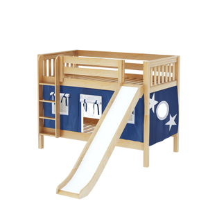 Maxtrix Twin Low Bunk Bed with Straight Ladder, Curtain + Slide