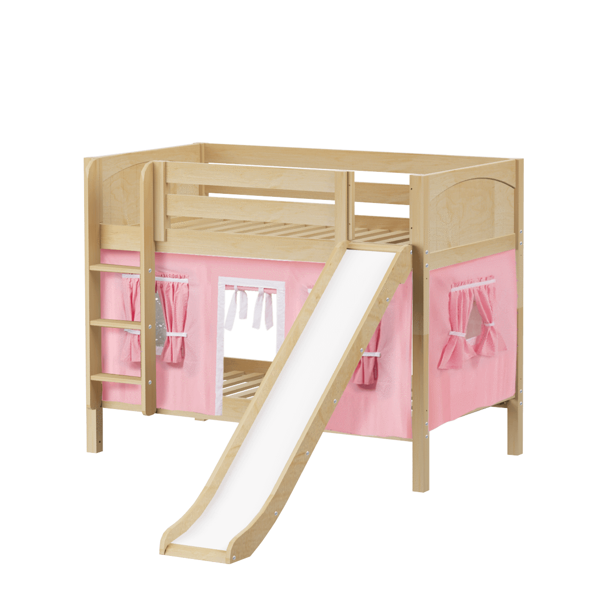 Maxtrix Twin Low Bunk Bed with Straight Ladder, Curtain + Slide