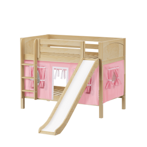 Maxtrix Twin Low Bunk Bed with Straight Ladder, Curtain + Slide