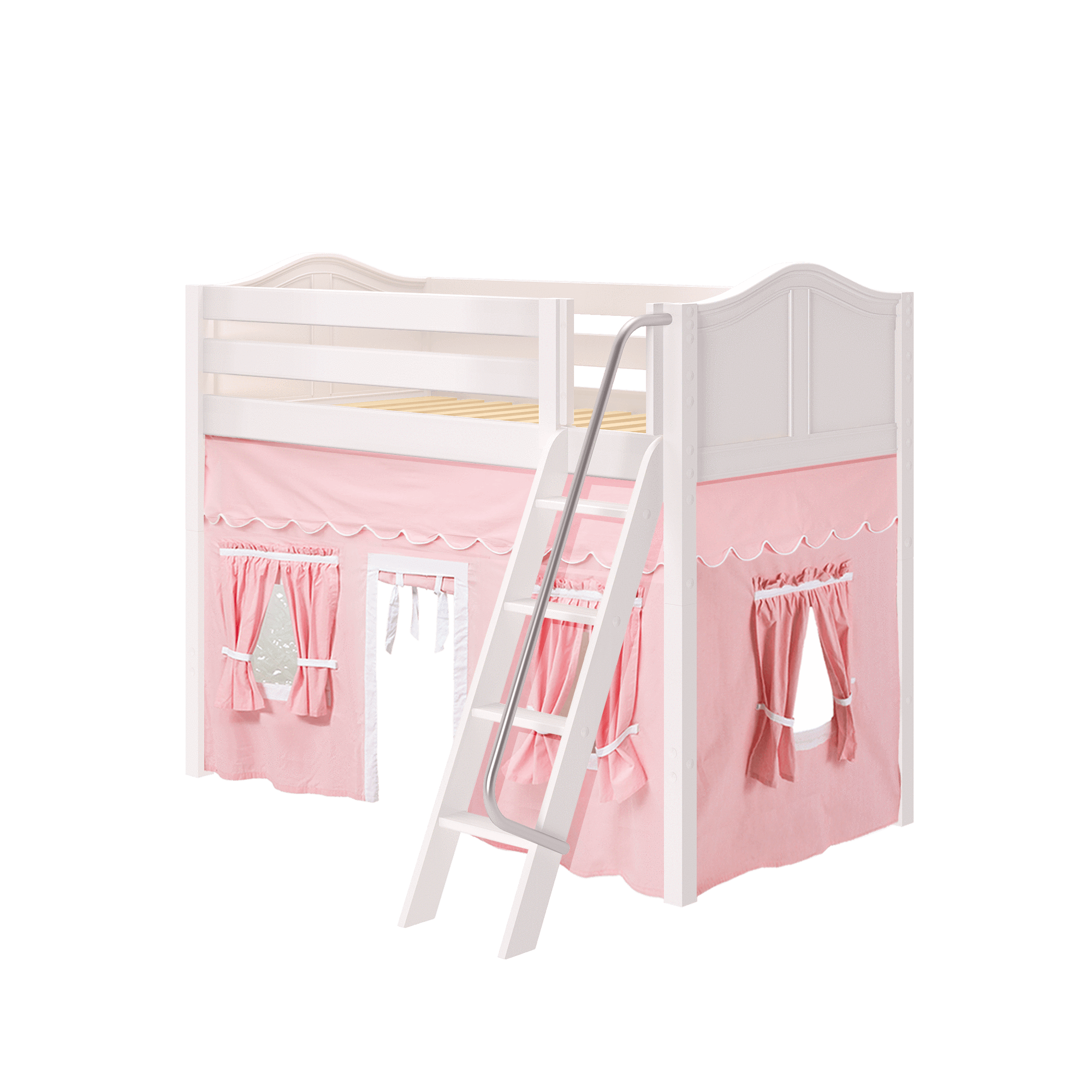 Maxtrix Twin Mid Loft Bed with Angled Ladder + Curtain