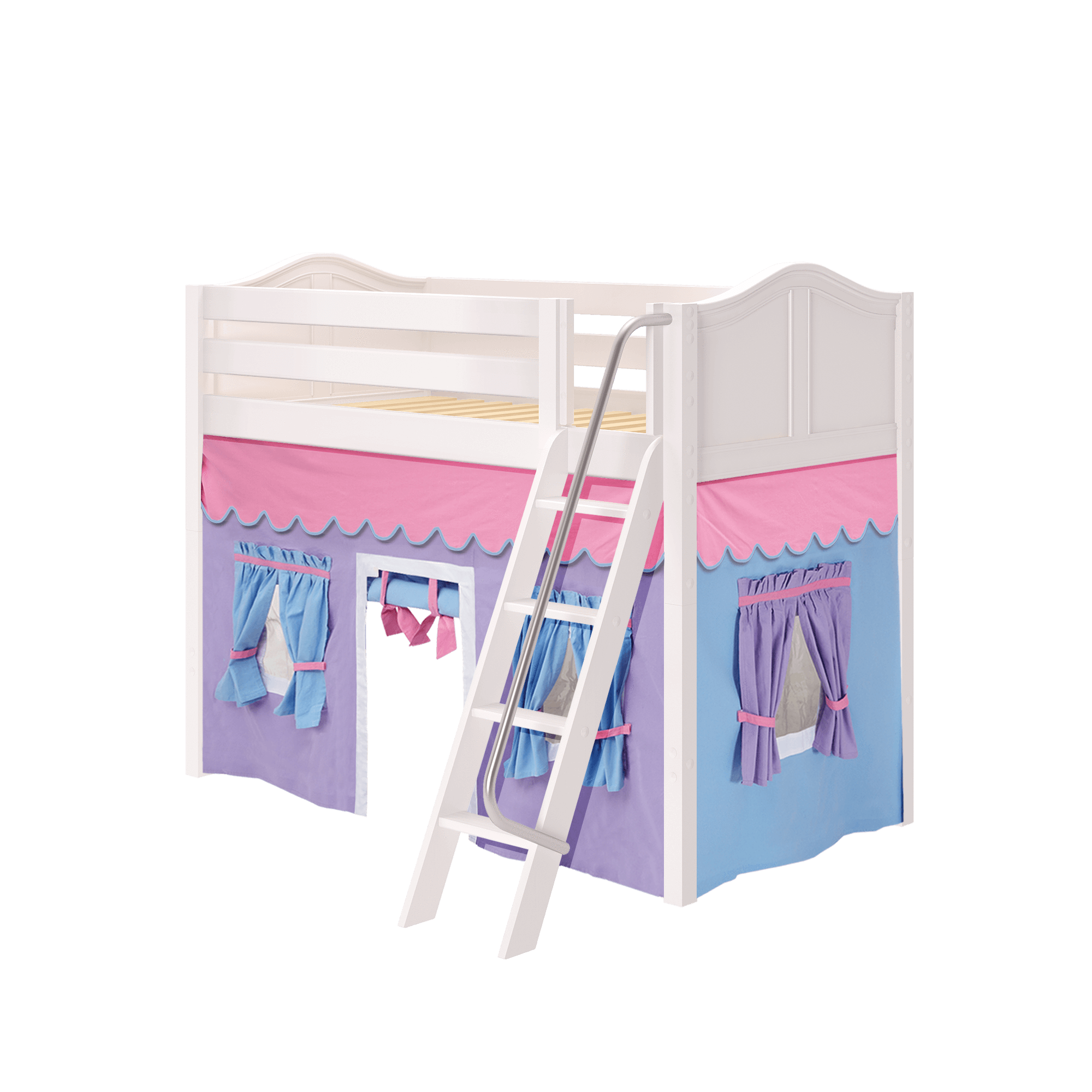 Maxtrix Twin Mid Loft Bed with Angled Ladder + Curtain