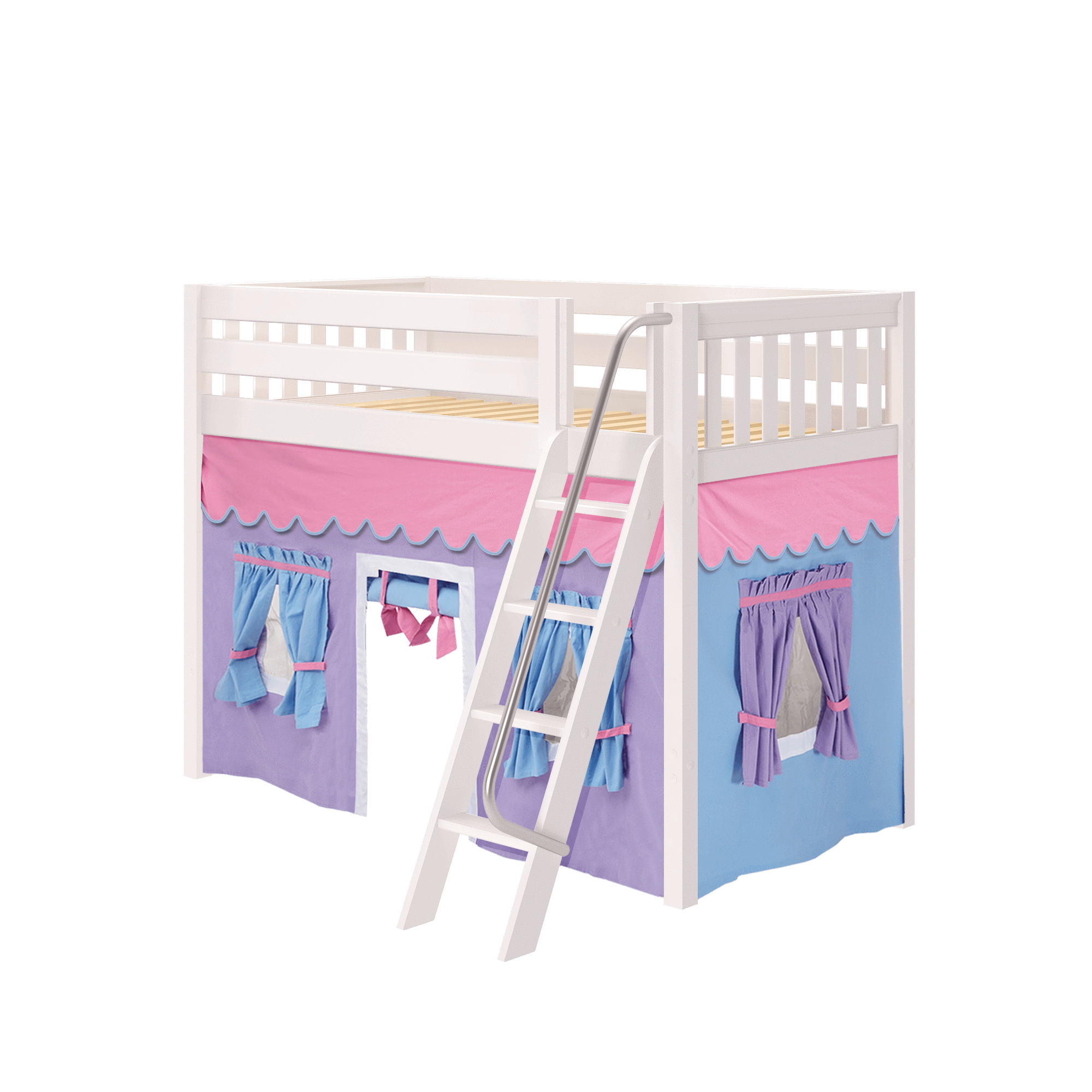 Maxtrix Twin Mid Loft Bed with Angled Ladder + Curtain