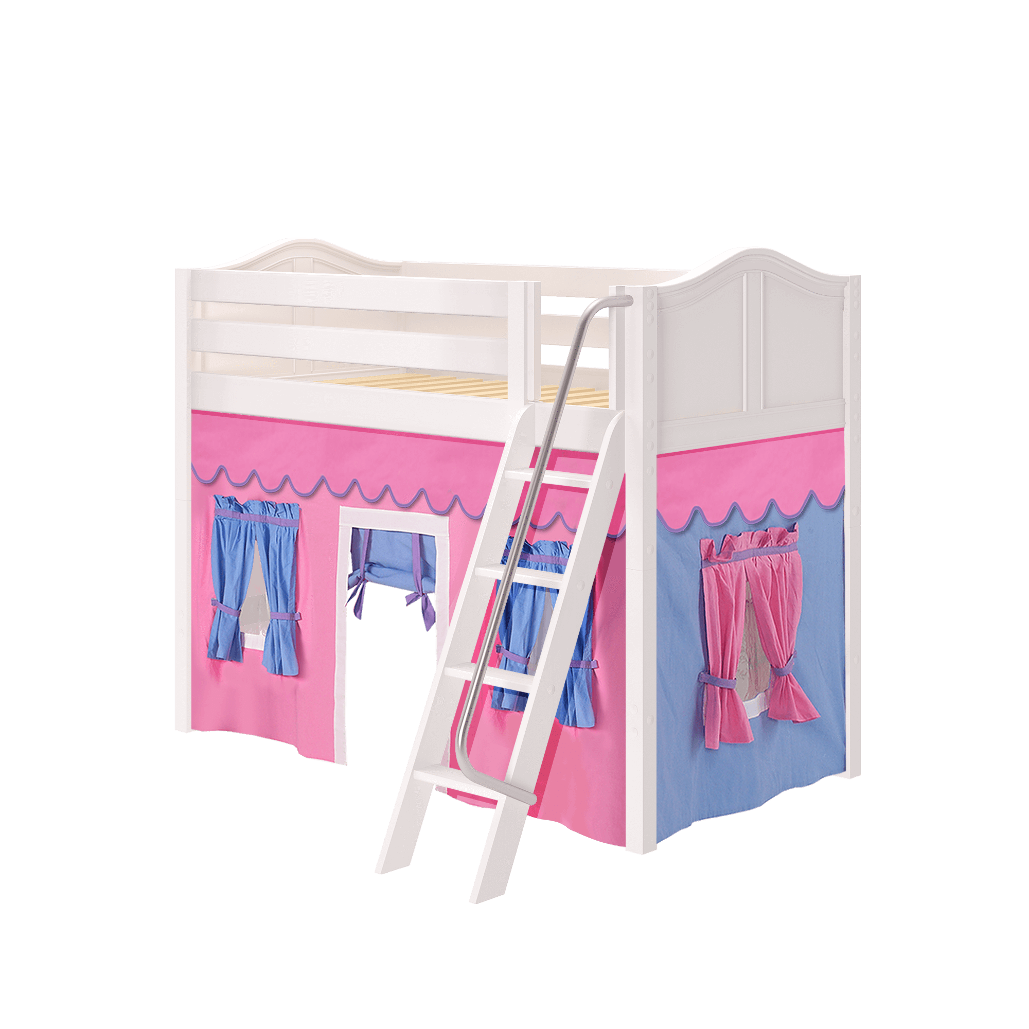 Maxtrix Twin Mid Loft Bed with Angled Ladder + Curtain