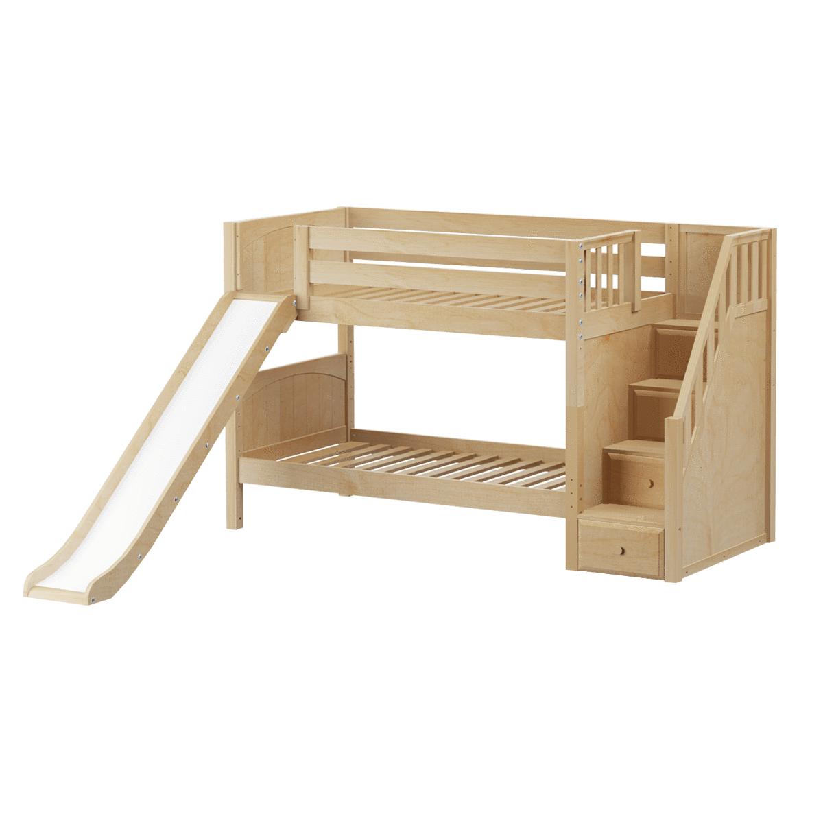 Maxtrix Twin Low Bunk Bed with Stairs + Slide