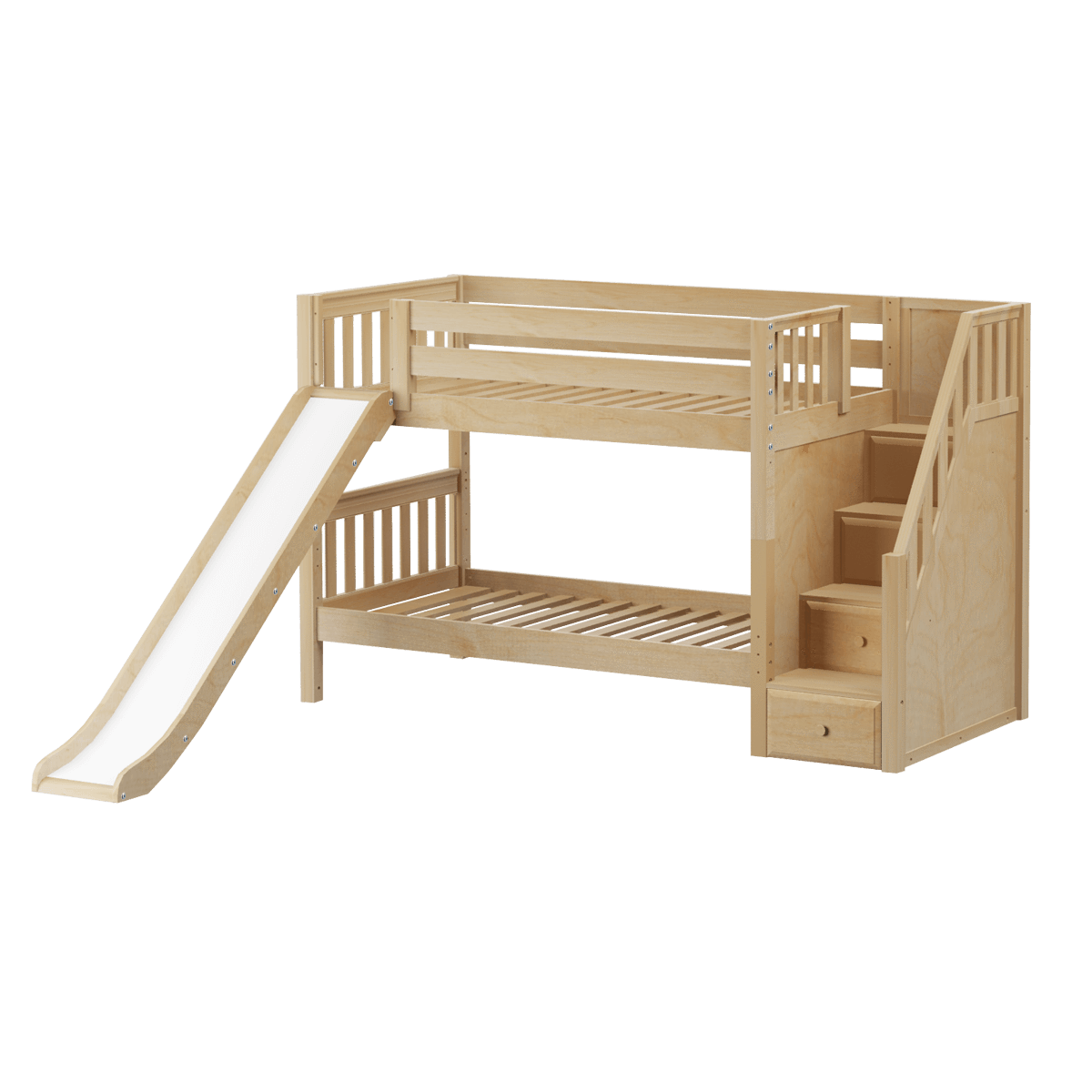 Maxtrix Twin Low Bunk Bed with Stairs + Slide