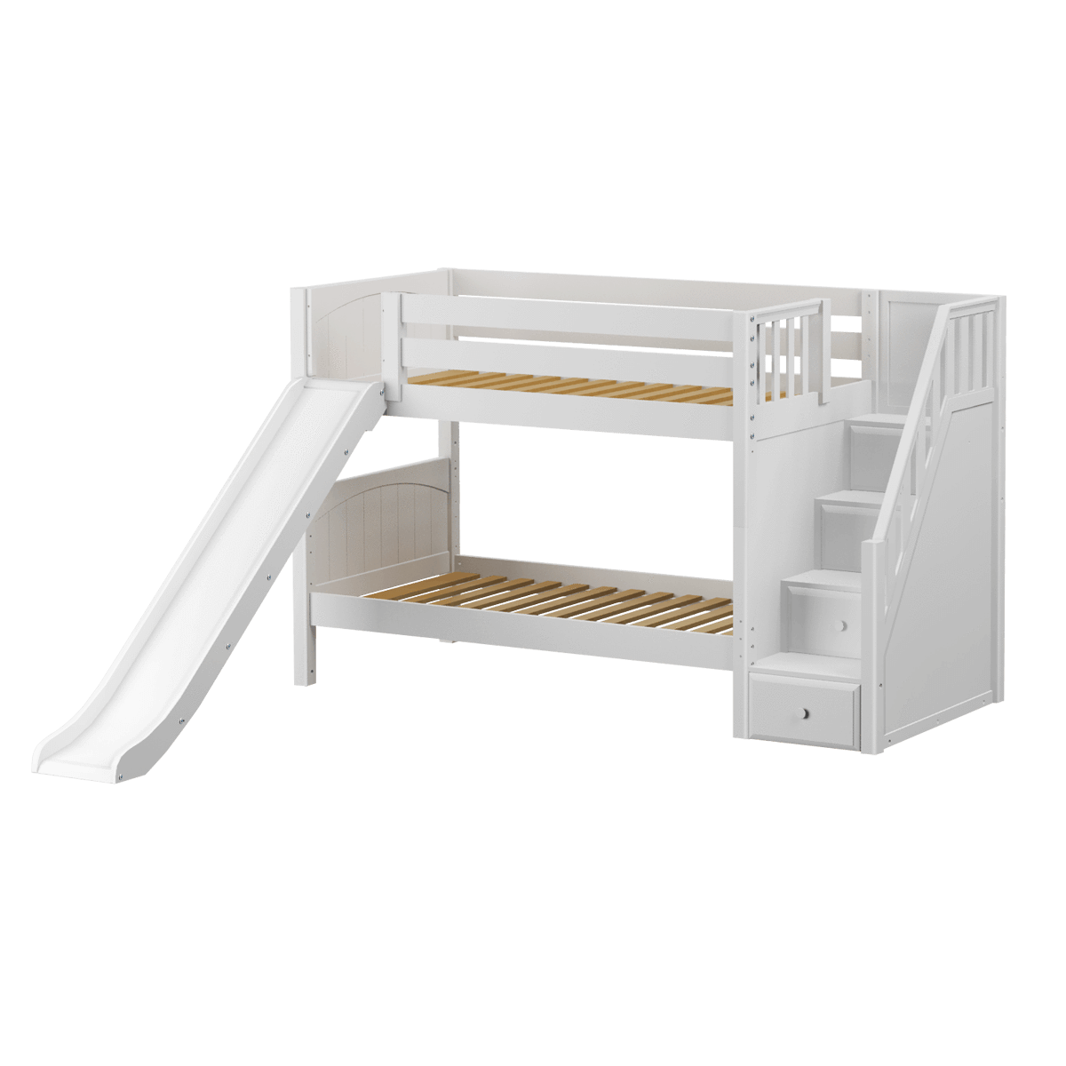 Maxtrix Twin Low Bunk Bed with Stairs + Slide