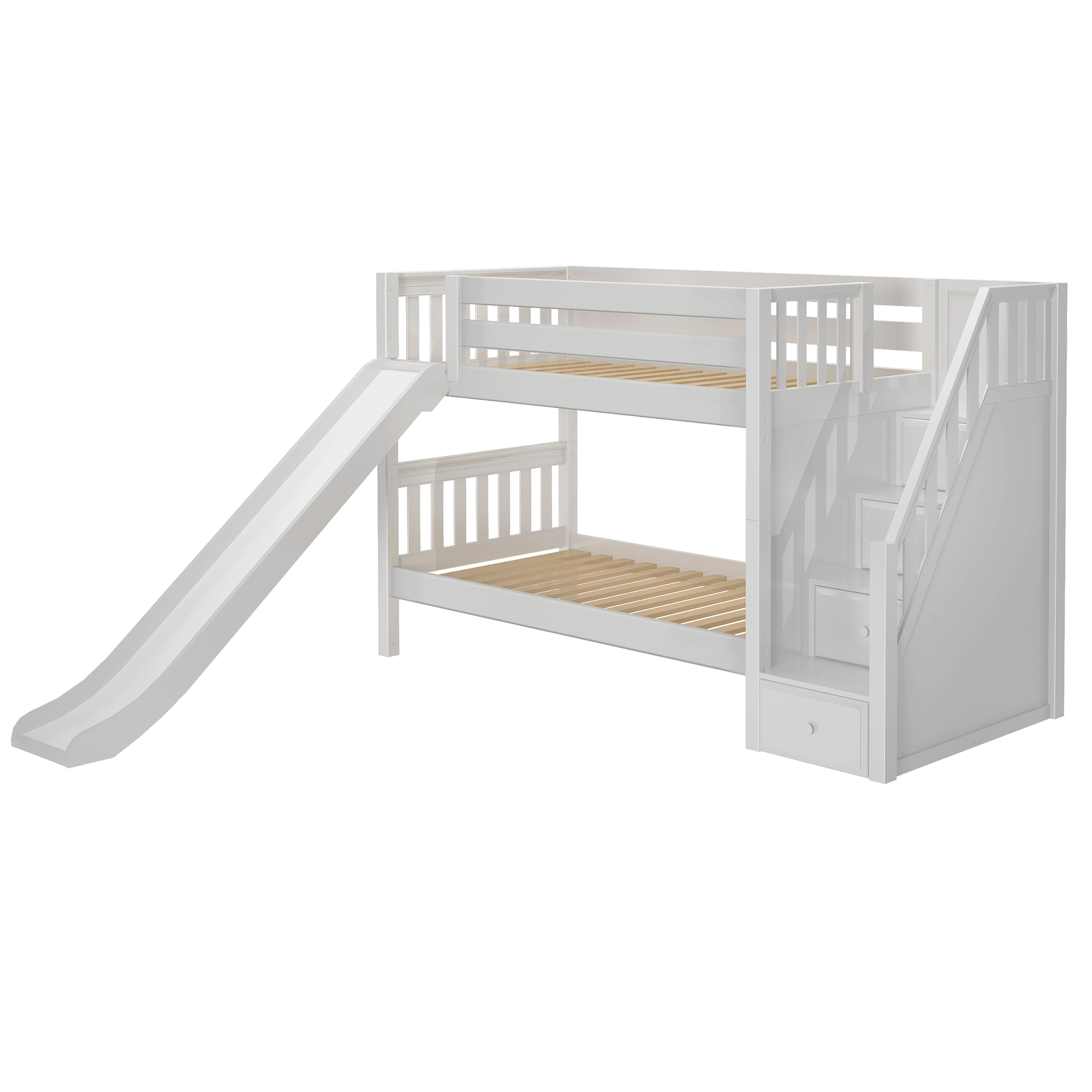 Maxtrix Twin Low Bunk Bed with Stairs + Slide