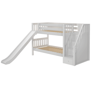Maxtrix Twin Low Bunk Bed with Stairs + Slide