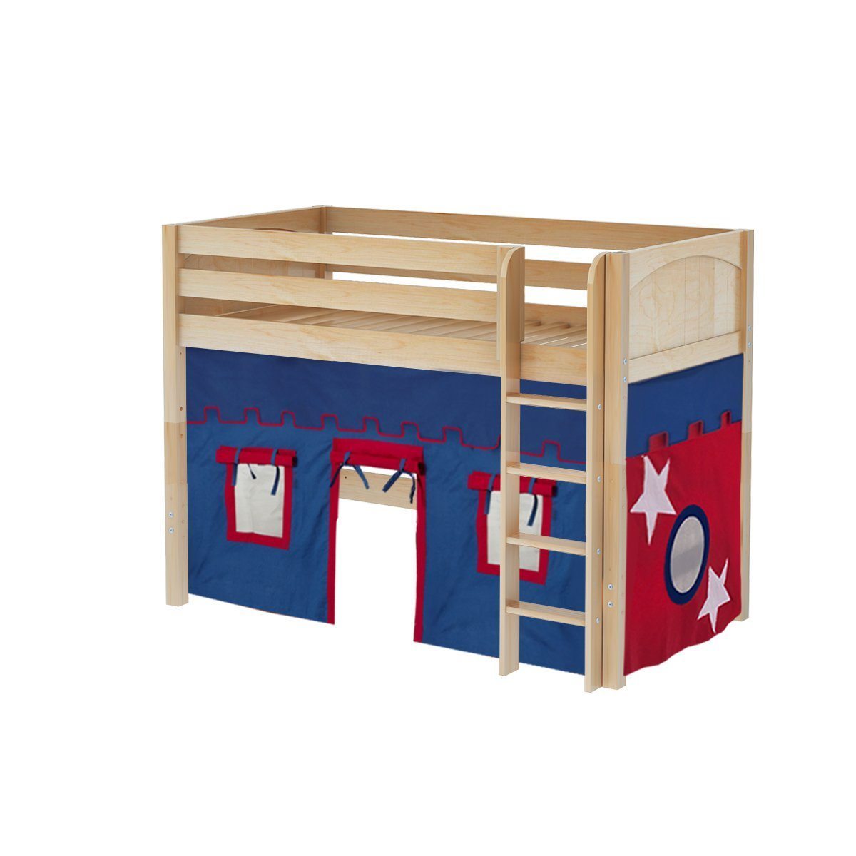 Maxtrix Twin Mid Loft Bed with Straight Ladder + Curtain