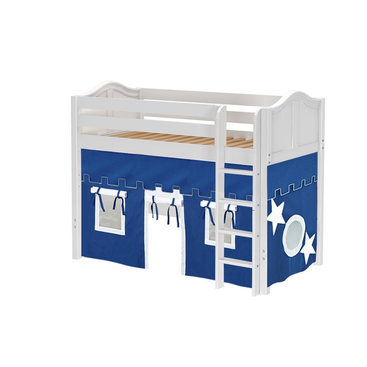 Maxtrix Twin Mid Loft Bed with Straight Ladder + Curtain