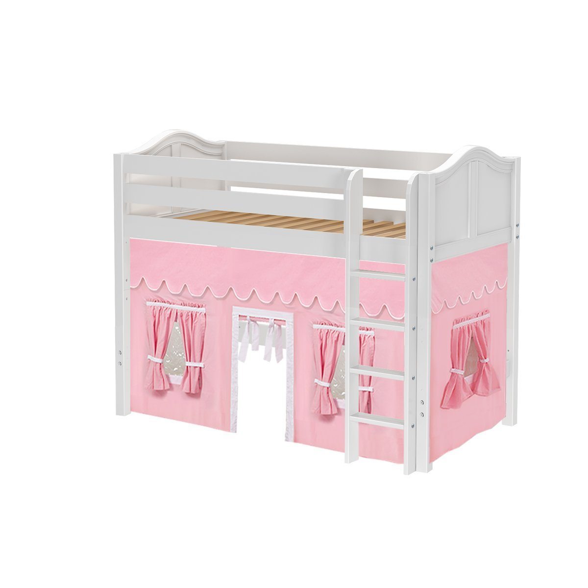 Maxtrix Twin Mid Loft Bed with Straight Ladder + Curtain