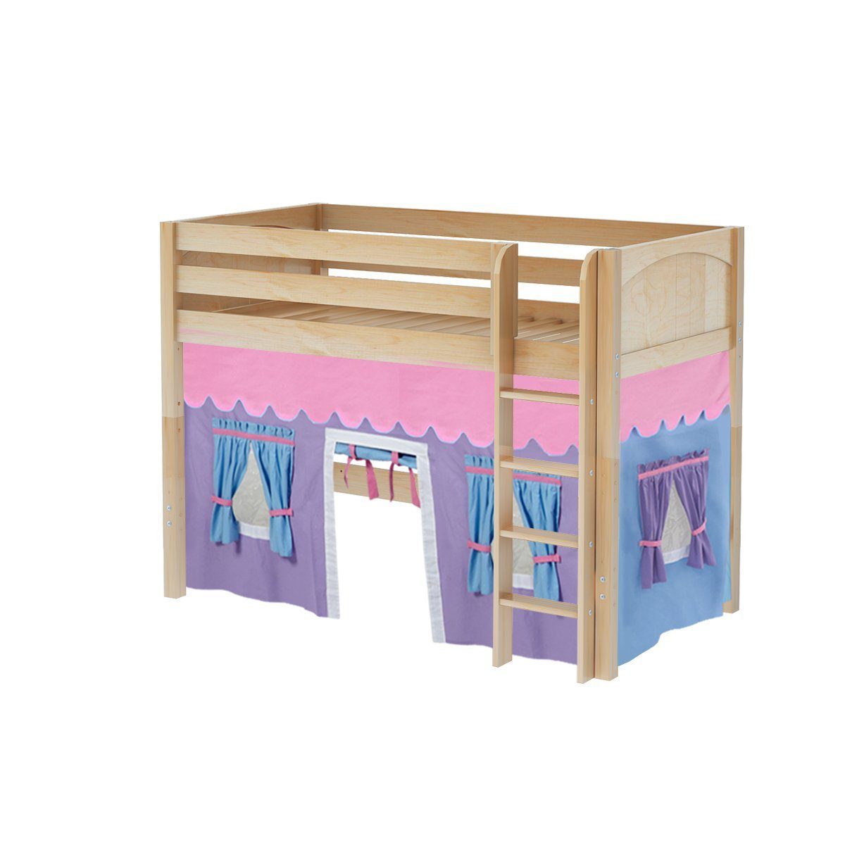 Maxtrix Twin Mid Loft Bed with Straight Ladder + Curtain