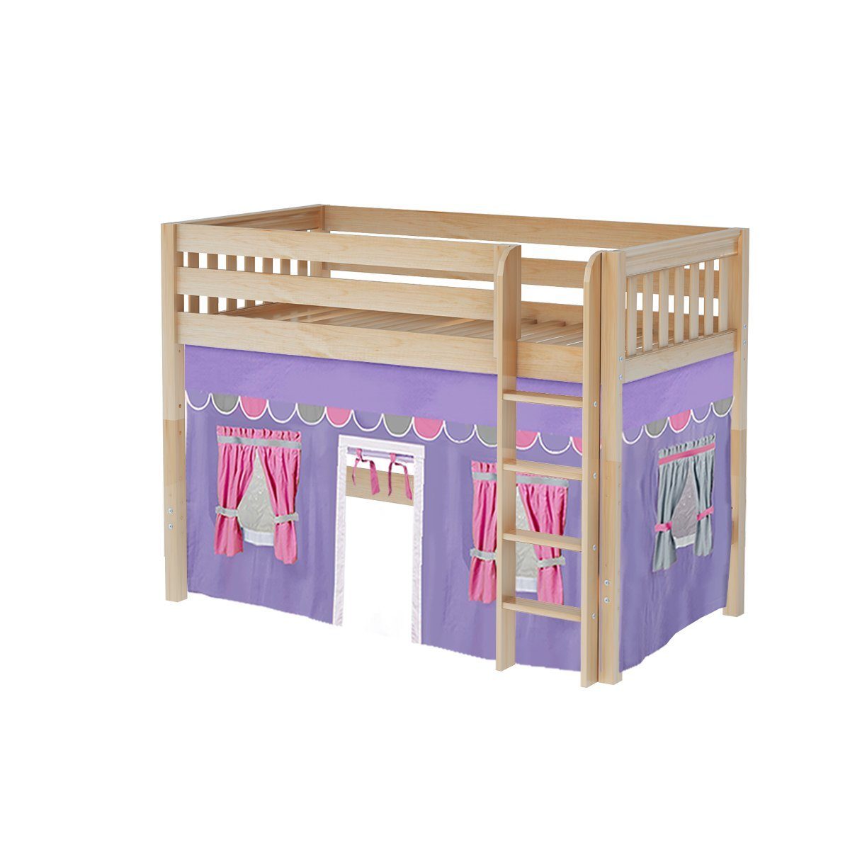 Maxtrix Twin Mid Loft Bed with Straight Ladder + Curtain