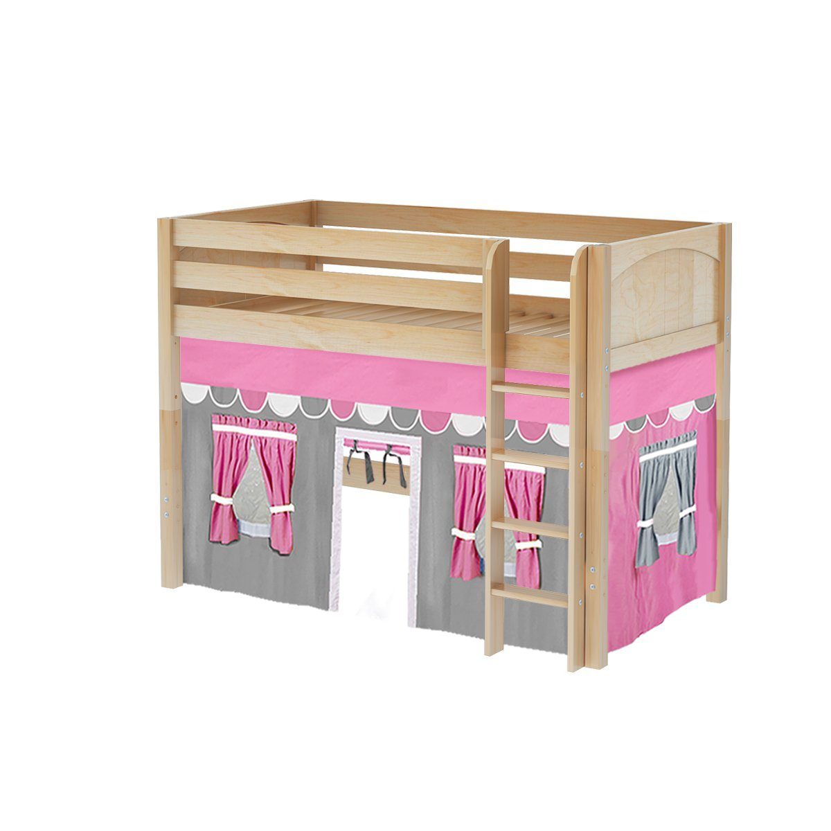 Maxtrix Twin Mid Loft Bed with Straight Ladder + Curtain