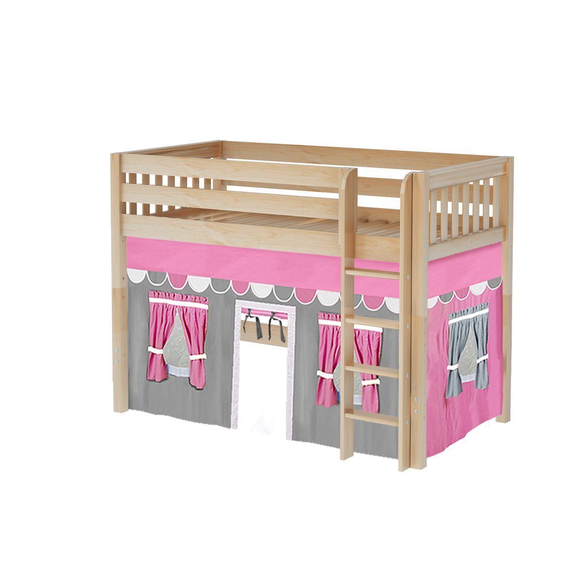 Maxtrix Twin Mid Loft Bed with Straight Ladder + Curtain