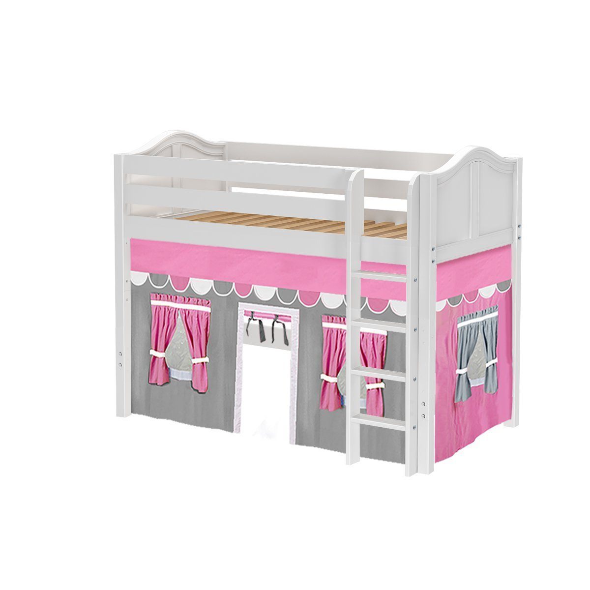 Maxtrix Twin Mid Loft Bed with Straight Ladder + Curtain