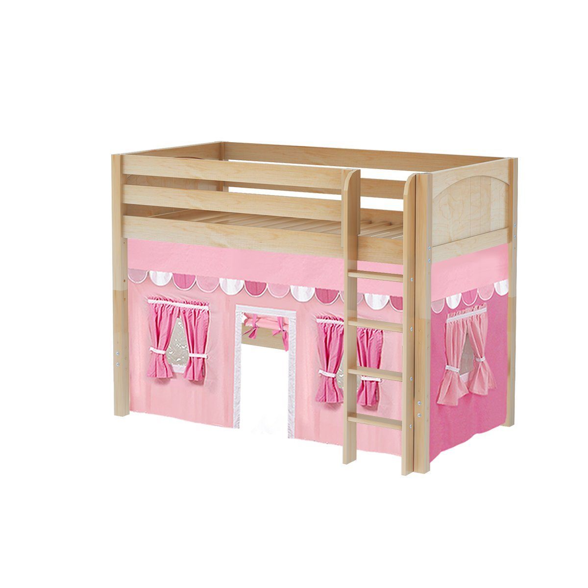 Maxtrix Twin Mid Loft Bed with Straight Ladder + Curtain