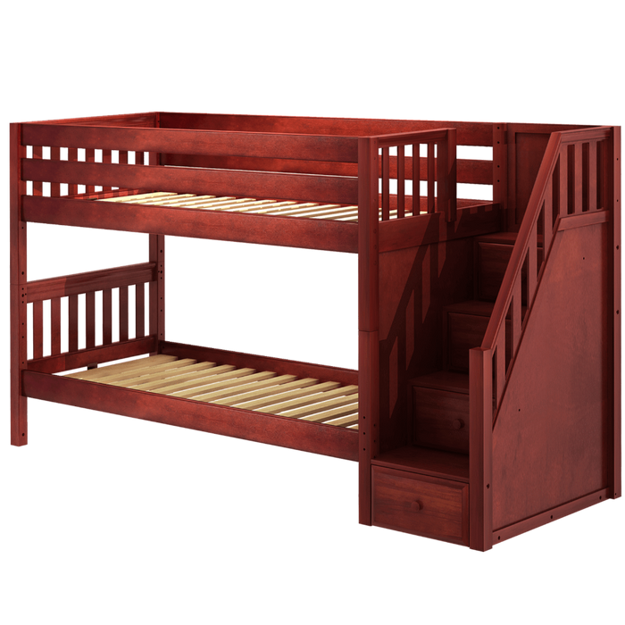 Maxtrix Twin XL Low Bunk Bed with Stairs