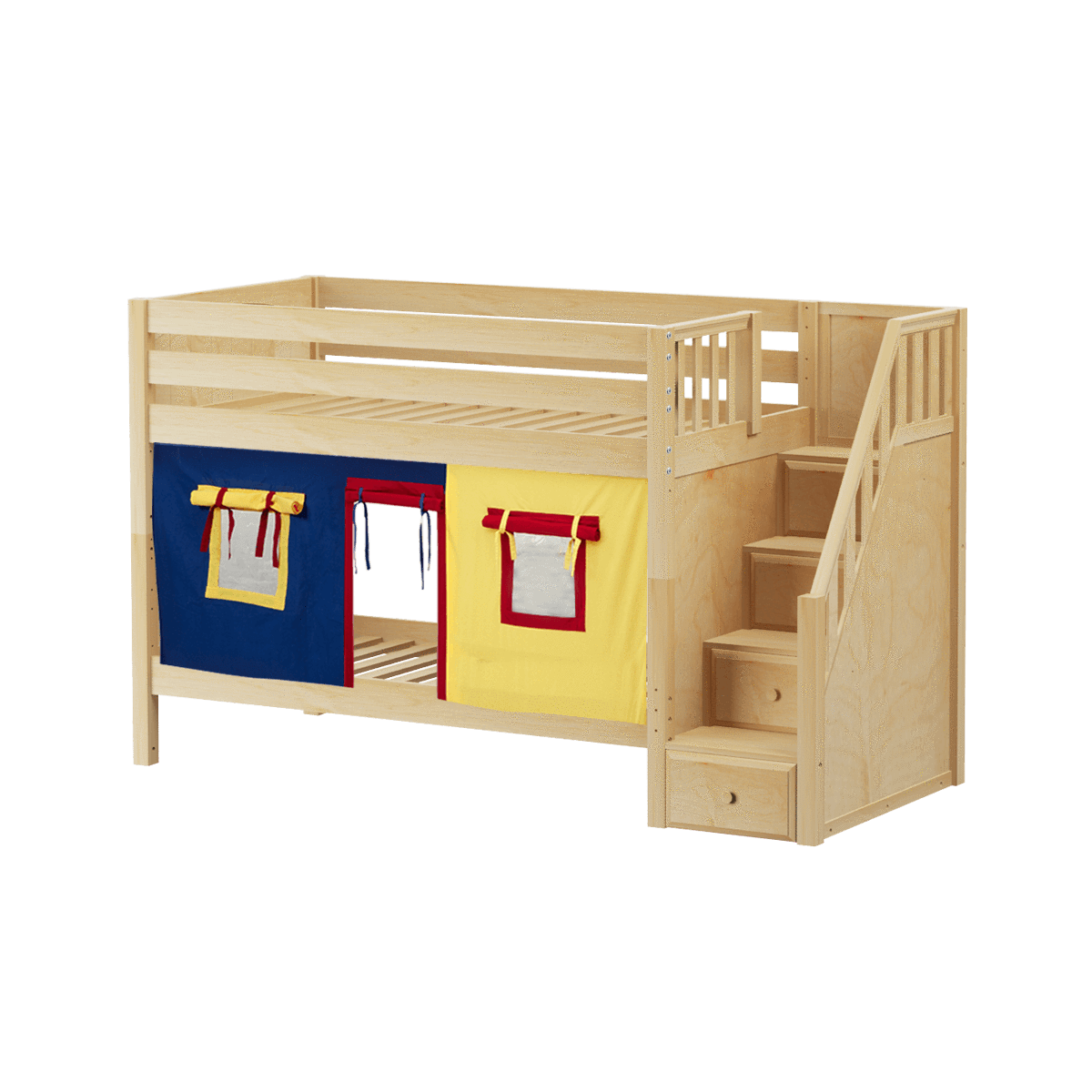 Maxtrix Twin Low Bunk Bed with Stairs + Curtain