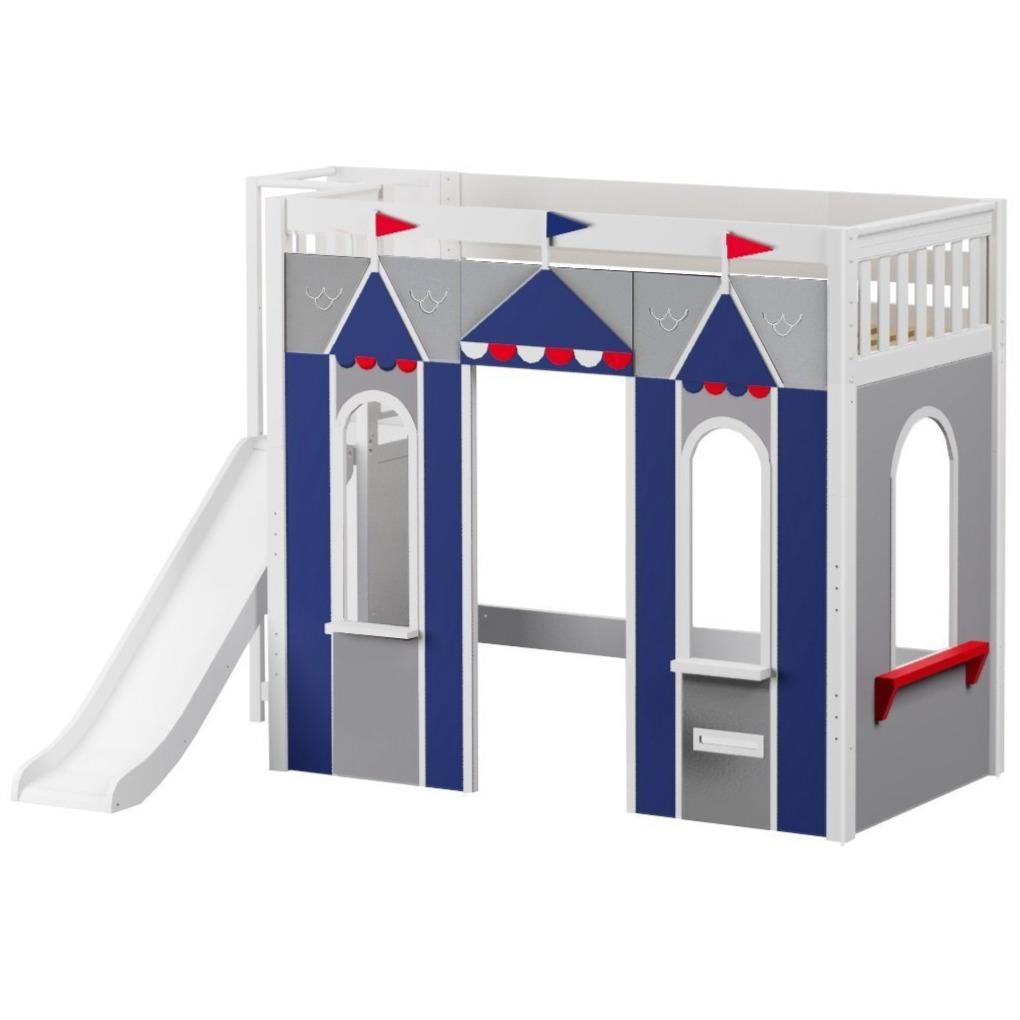 Maxtrix Twin High Loft Bed with Slide Platform + Playhouse Panels