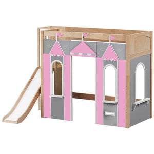 Maxtrix Twin High Loft Bed with Slide Platform + Playhouse Panels
