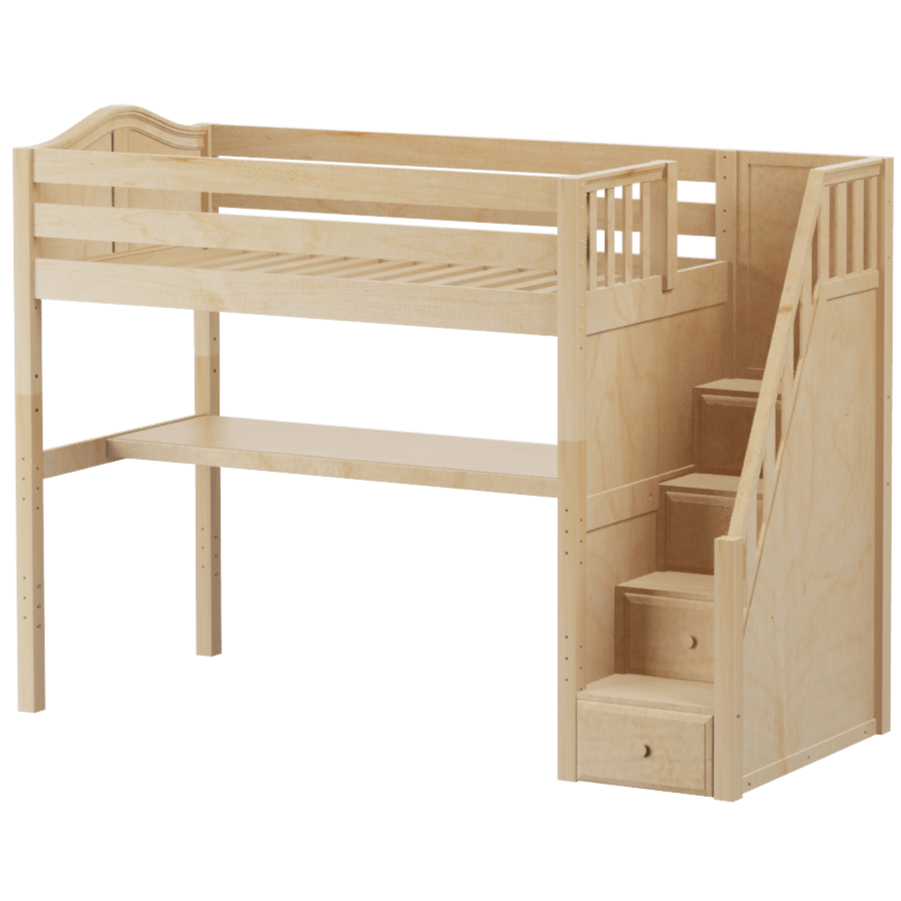 Maxtrix Twin High Loft Bed with Stairs + Desk