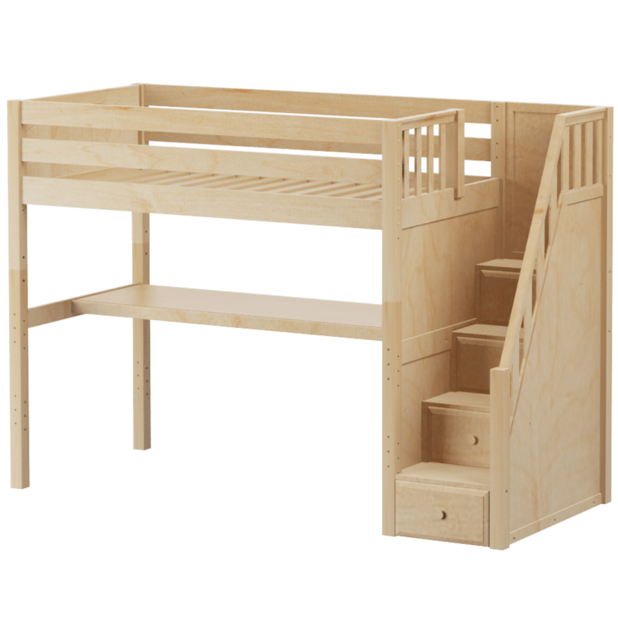 Maxtrix Twin High Loft Bed with Stairs + Desk