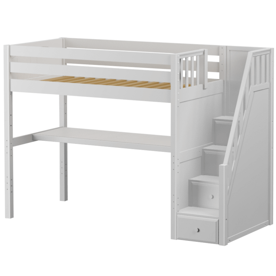 Maxtrix Twin High Loft Bed with Stairs + Desk