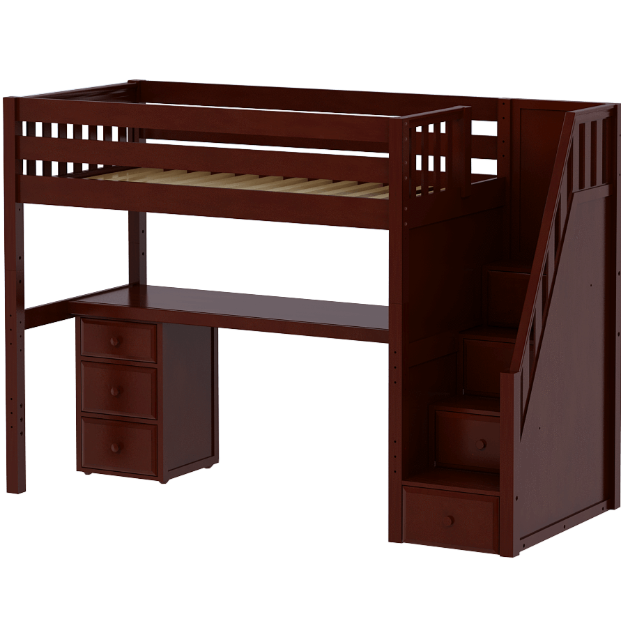 Maxtrix Twin High Loft Bed with Stairs + Desk