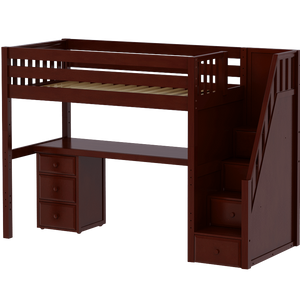 Maxtrix Twin High Loft Bed with Stairs + Desk