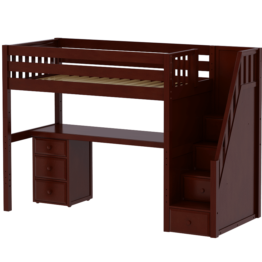 Maxtrix Twin XL High Loft Bed with Stairs + Desk