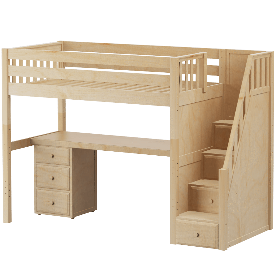 Maxtrix Twin XL High Loft Bed with Stairs + Desk