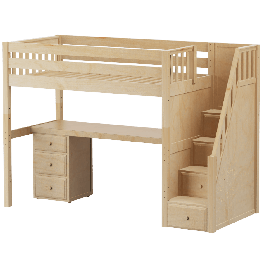 Maxtrix Twin High Loft Bed with Stairs + Desk