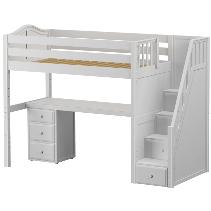 Maxtrix Twin High Loft Bed with Stairs + Desk