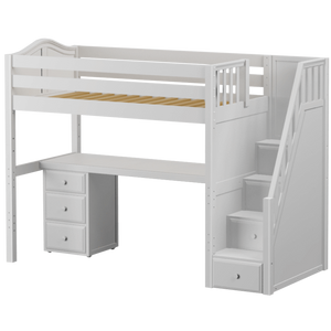 Maxtrix Twin High Loft Bed with Stairs + Desk