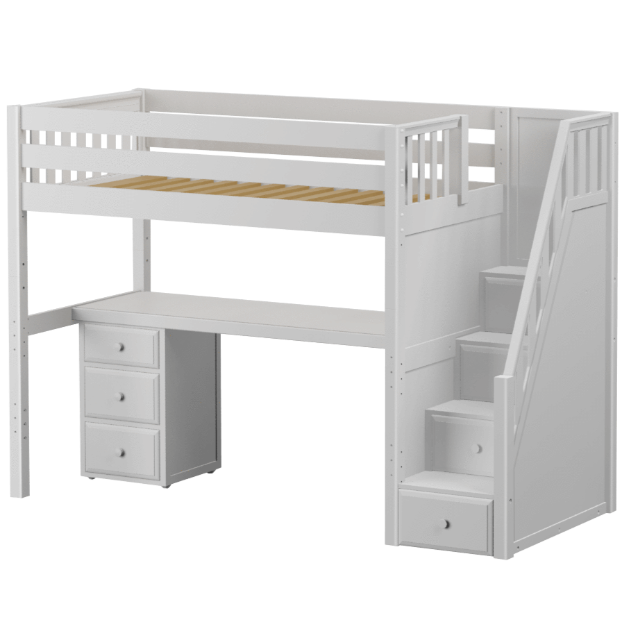 Maxtrix Twin XL High Loft Bed with Stairs + Desk