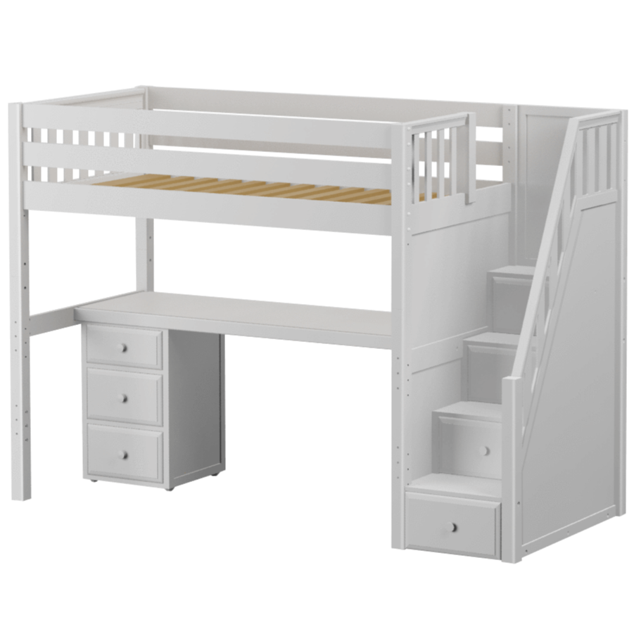 Maxtrix Twin High Loft Bed with Stairs + Desk