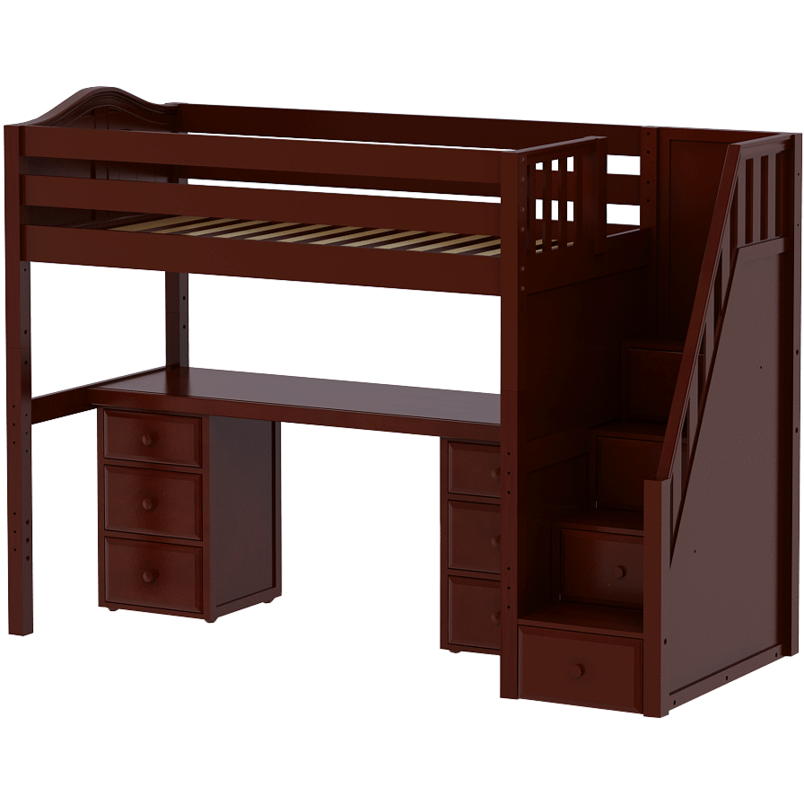 Maxtrix Twin High Loft Bed with Stairs + Desk