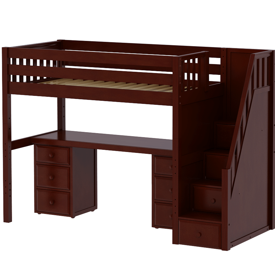 Maxtrix Twin XL High Loft Bed with Stairs + Desk