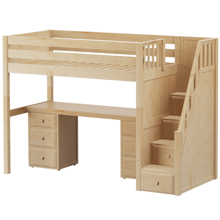 Maxtrix Twin High Loft Bed with Stairs + Desk