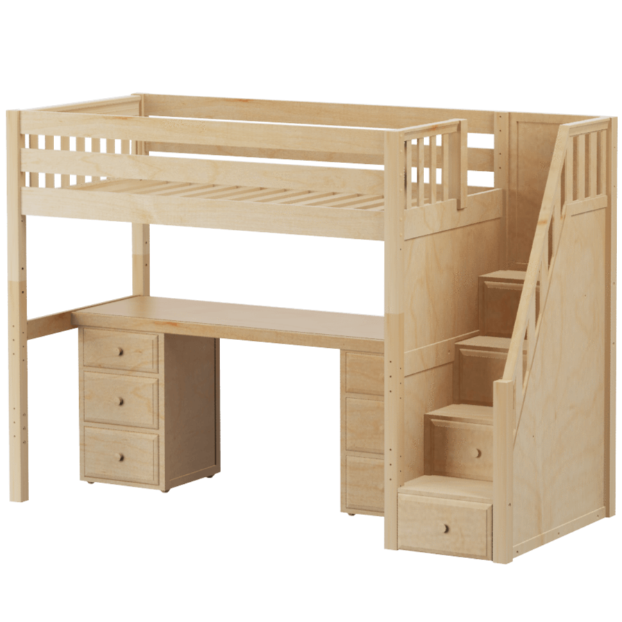 Maxtrix Twin XL High Loft Bed with Stairs + Desk